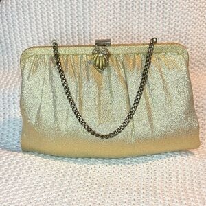 Vintage Andes Sparkly Gold Clutch Evening Hand Bag Purse Rhinestone Clasp